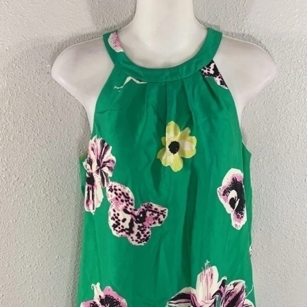 J. Crew green floral silk halter shift dress